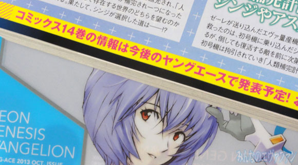 Pagina dell'articolo dedicato all'analisi del manga di Evangelion - Dettaglio dell'annuncio relativo al tankobon 14