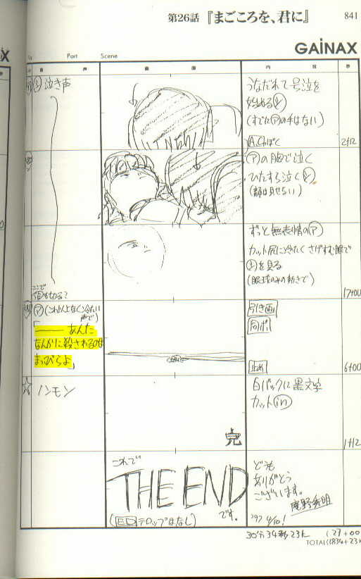 Una pagina dello storyboard di End of Evangelion