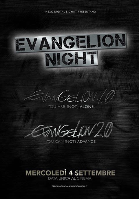 Locandina dell'evento Evangelion Night, che porterà nei cinema italiani Evangelion: 1.0 ed Evangelion: 2.0