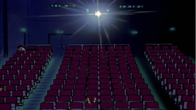 Shinji al cinema guarda un film sul Second Impact