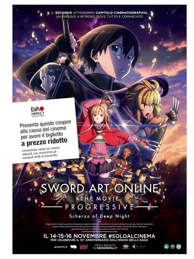 Coupon per un biglietto a tariffa ridotta per il film Nexo Anime al cinema Sword Art Online Progressive: Scherzo of Deep Night