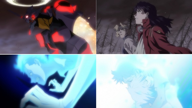 Scene tratte da EVANGELION: 2.0 in cui Shinji risveglia l’Eva-01 e salva Rei